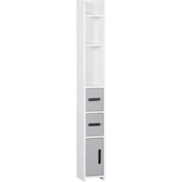 Grey Tall Bathroom Cabinet Slim Storage Unit Cupboard Shelves Drawers - thumbnail 1
