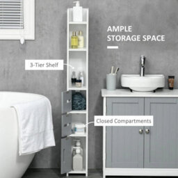 Grey Tall Bathroom Cabinet Slim Storage Unit Cupboard Shelves Drawers - thumbnail 4