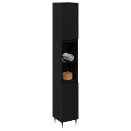 Berkfield Bathroom Cabinet Black Oak 30X30X190 Cm Engineered Wood - thumbnail 3