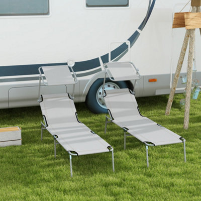 Outsunny Folding Sun Lounger Set Of 2 W/ Sunshade Adjustable Backrest Light Grey - image 1