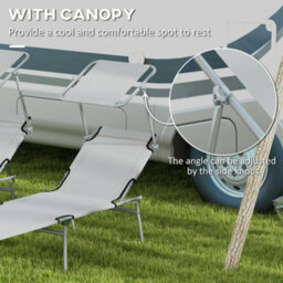 Outsunny Folding Sun Lounger Set Of 2 W/ Sunshade Adjustable Backrest Light Grey - thumbnail 6