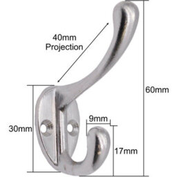 Eai Chrome Coat Hook Robe Hook Petite Traditional Pattern - Pack Of 4 - Satin Chrome - thumbnail 2