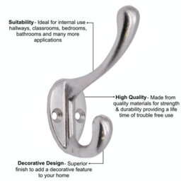 Eai Chrome Coat Hook Robe Hook Petite Traditional Pattern - Pack Of 4 - Satin Chrome - thumbnail 3