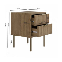 Dark Wood Ribbed 2 Drawer Bedside Table - thumbnail 2