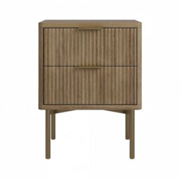 Dark Wood Ribbed 2 Drawer Bedside Table - thumbnail 3