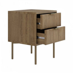 Dark Wood Ribbed 2 Drawer Bedside Table - thumbnail 4