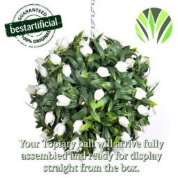 Best Artificial 24Cm Ivory White Tulip Hanging Basket Flower Topiary Ball - Suitable For Outdoor Use - Weather & Fade Resistant - thumbnail 4