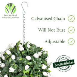 Best Artificial 24Cm Ivory White Tulip Hanging Basket Flower Topiary Ball - Suitable For Outdoor Use - Weather & Fade Resistant - thumbnail 3