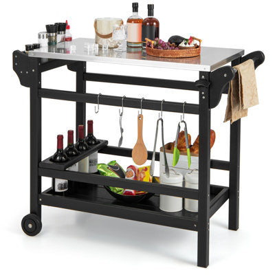 Costway Movable Outdoor Dining Cart Table Hdpe Pizza Oven Stand Cooking Table - image 1