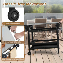 Costway Movable Outdoor Dining Cart Table Hdpe Pizza Oven Stand Cooking Table - thumbnail 7