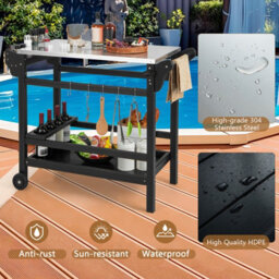 Costway Movable Outdoor Dining Cart Table Hdpe Pizza Oven Stand Cooking Table - thumbnail 6