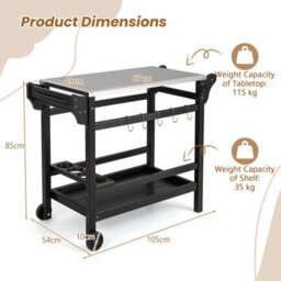 Costway Movable Outdoor Dining Cart Table Hdpe Pizza Oven Stand Cooking Table - thumbnail 2