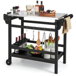 Costway Movable Outdoor Dining Cart Table Hdpe Pizza Oven Stand Cooking Table - thumbnail 1