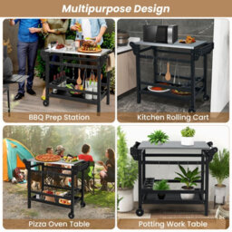 Costway Movable Outdoor Dining Cart Table Hdpe Pizza Oven Stand Cooking Table - thumbnail 9
