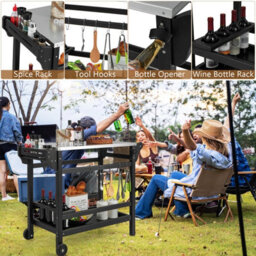 Costway Movable Outdoor Dining Cart Table Hdpe Pizza Oven Stand Cooking Table - thumbnail 8