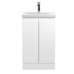 Hudson Reed Urban Satin White Floor Standing 2 Door Vanity Unit And Basin With Silent Close, 850 X 510 X 390 - thumbnail 1