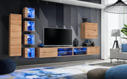 Arte Switch Xxvi Oak Wotan Wall Entertainment Unit For Tvs Up To 75 Inch - Warm Natural Finish With Modern Led Lighting