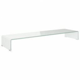 Berkfield Tv Stand/monitor Riser Glass White 110X30X13 Cm - thumbnail 2