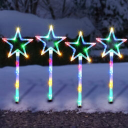 Globrite 4 Pack Star Path Light Battery Operated 60 Multicoloured Led Lights Stakes Garden Lights With 8 Modes Function
