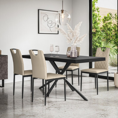 More4Homes Donni Dining Table And Chairs - Black Table Top W Black Legs + Monza Faux Leather Dining Chair Set Of 4 (Beige) - image 1