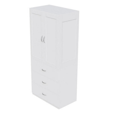 White 3 Drawers Double Door Bedroom Wood Wardrobe With 2/3 Drawer Storage & Clothes Hanging Rail - image 1