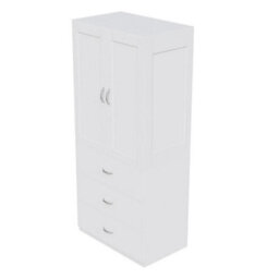 White 3 Drawers Double Door Bedroom Wood Wardrobe With 2/3 Drawer Storage & Clothes Hanging Rail - thumbnail 1