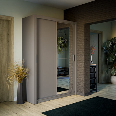 Arte Lux Iv Sliding Door Wardrobe W1500mm H2150mm D600mm - Modern Grey With Mirrored Accent - image 1