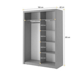 Arte Lux Iv Sliding Door Wardrobe W1500mm H2150mm D600mm - Modern Grey With Mirrored Accent - thumbnail 4