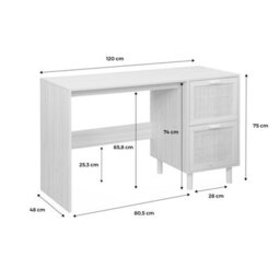 Sweeek - 2-Drawer Woven Rattan Desk Camargue Natural 120X48X75 Cm - thumbnail 7