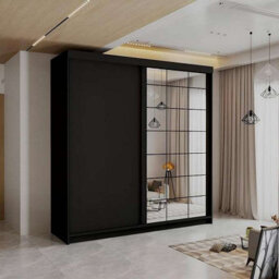 Sliding Wardrobes 4 u LTD Modern Led Light Sliding Wardrobe - 200Cm/250Cm Bedroom Storage With Drawers, Shelves & Hanging Rails - Black - thumbnail 1