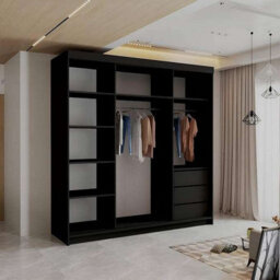 Sliding Wardrobes 4 u LTD Modern Led Light Sliding Wardrobe - 200Cm/250Cm Bedroom Storage With Drawers, Shelves & Hanging Rails - Black - thumbnail 3