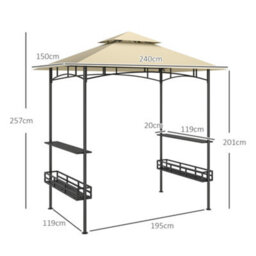 Outsunny 8' X 5' Grill Gazebo Canopy With 2 Side Shelves, Hook, Beige - thumbnail 3