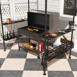 Outsunny 8' X 5' Grill Gazebo Canopy With 2 Side Shelves, Hook, Beige - thumbnail 7
