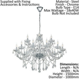 Elegant Chrome Plated Chandelier With Clear Glass Droplets - E14 Bulb Compatible - thumbnail 2