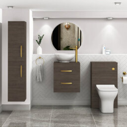 Royal Bathrooms 500mm Wall Hung Vanity Unit 2 Drawer Grey Elm & Breeze Countertop Basin With Brushed Brass Handle - thumbnail 2