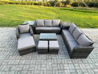Fimous 10 Seater Rattan Lounge Sofa Set Outdoor Garden Furniture Set With Rectangular Coffee Table 3 Seater Sofa - image 1