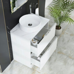 Royal Bathrooms Evora 700mm Matt White Fluted Floor Standing Vanity Unit 2 Drawer With Carrara White Undrilled Worktop - thumbnail 5