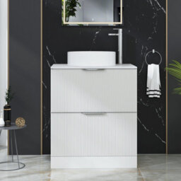 Royal Bathrooms Evora 700mm Matt White Fluted Floor Standing Vanity Unit 2 Drawer With Carrara White Undrilled Worktop - thumbnail 2