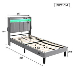 Matteo Grey Velvet 3Ft Single Upholstered Bed Frame With Led Lights, Usb Charging Ports & Smart Storage Headboard - thumbnail 4