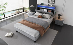 Matteo Grey Velvet 3Ft Single Upholstered Bed Frame With Led Lights, Usb Charging Ports & Smart Storage Headboard - thumbnail 9