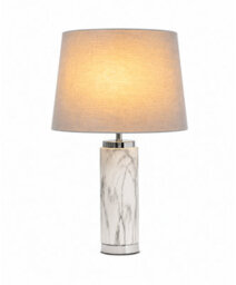 Lighting Supermarket Cylinder Grey Marble Effect Table Lamp With Grey Silver Lined Shade - thumbnail 2