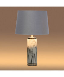 Lighting Supermarket Cylinder Grey Marble Effect Table Lamp With Grey Silver Lined Shade - thumbnail 6