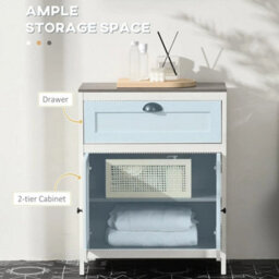 Bathroom Storage Cabinet Drawer Cupboard Adjustable Shelf Wood - thumbnail 4