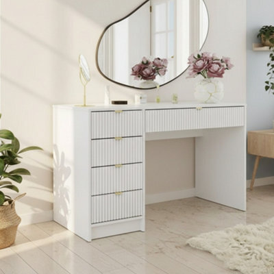 Desk Computer Workstation Tireno White Velvet Laminated Wood Mdf Grooved Drawer Fronts Modern Home Office Study Writing Table - image 1