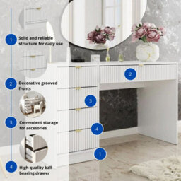 Desk Computer Workstation Tireno White Velvet Laminated Wood Mdf Grooved Drawer Fronts Modern Home Office Study Writing Table - thumbnail 5
