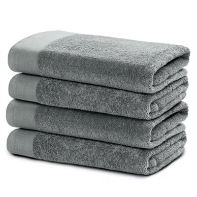 4 Piece Silver Bath Sheet Set 100% Cotton, 550Gsm Large Bath Towels, 80 X 140Cm, Soft Absorbent Bathroom Towels
