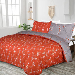 Ameha Printed Duvet Cover 3Piece Set With Matching Pillowcase Microfiber Floral Pattern Rust Flower Super King 260X220Cm) - thumbnail 6