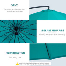 Outsunny 2.7 M Cantilever Shanghai Parasol W/ Crank Handle, Cross Base, Turquoise - thumbnail 6