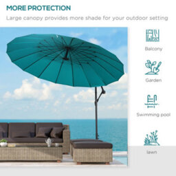 Outsunny 2.7 M Cantilever Shanghai Parasol W/ Crank Handle, Cross Base, Turquoise - thumbnail 7
