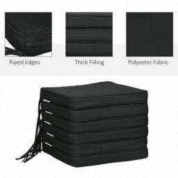 Outsunny Set Of 6 Chair Cushion Seat Pads Dining Chair W/ Straps Outdoor Black - thumbnail 4